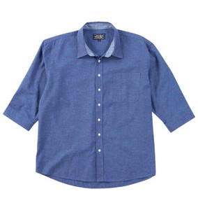 Mc.S.P ビッグサイズ メンズ 麻混スラブレギュラー七分袖シャツ  ブルー  3L 4L 5L 6L 8L