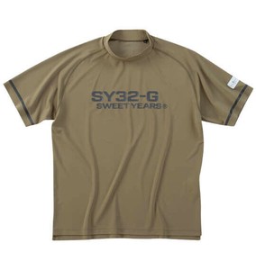SY32 by SWEET YEARS ビッグサイズ メンズ マットストレッチポンチ半袖モックネックシャツ カーキ