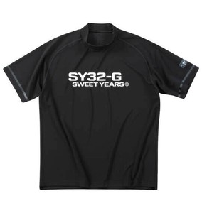 SY32 by SWEET YEARS ビッグサイズ メンズ マットストレッチポンチ半袖モックネックシャツ ブラック