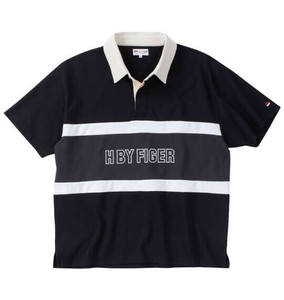 H by FIGER ビッグサイズ メンズ 天竺切替半袖ラガーシャツ ブラック×チャコール  3L 4L 5L 6L 8L