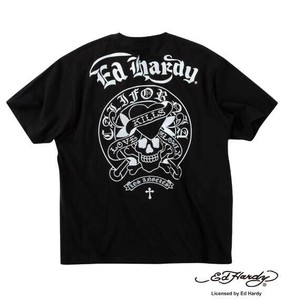 Ed Hardy ビッグサイズ メンズ 天竺プリントポケット付半袖Tシャツ ブラック×シルバー  3L 4L 5L 6L 8L