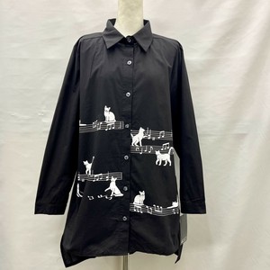 Button Shirt/Blouse Cat Printed Cotton [S/S NEW]