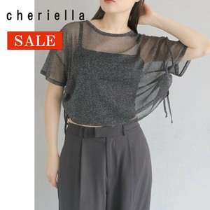 【SALE】ラメチュール サイドストリングデザイン 半袖シアートップス/cheriella