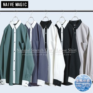 【SPECIAL PRICE】接触冷感 ナチュラルストレッチポリエステル クレリック ルーズサイズ 長袖シャツ