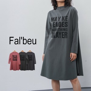 【新作】ロゴカットソーAラインワンピース　長袖　ボトルネック　コットン　3色展開