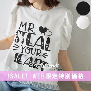 【WEB限定特別価格】英字プリント裾レースデザインTシャツ　 skypink東京 　2025新作