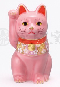 ★幸福を招く★　楽しくお目出度い「縁起の置物」【桜づくし　招き猫(桃･小)】