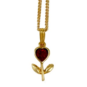 ネックレス レディース ヴィンテージアクセサリー カナダ製  22KTゴールドプレート ルビーハート フラワー