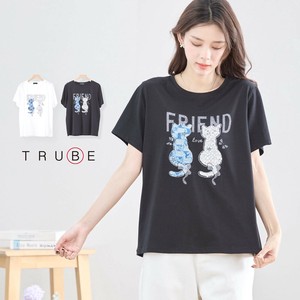 【2025新作】【M〜L】フレンドキャットデコレーションTシャツ(N12-358)(1号店）FM1