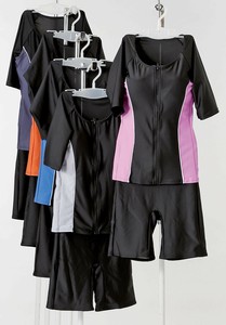 婦人 フィットネス切替袖付き水着上下セット  フィットネス　水着　スポーツ 水泳 フィットネス水着