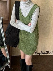 ≪予約商品≫韓国ファッション uネック ミニスカート ジェントルスタイル ゆったりする ベストワンピース