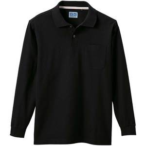 桑和 50590 長袖ポロシャツ(胸ポケット付き) Lサイズ ブラック(4) G.GROUND