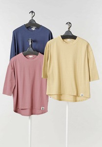 7分袖ジャガードカットソー　ロンT　カットソー　Tシャツ 無地　ジャガード