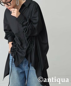 [antiqua] Button Shirt/Blouse Ladies fashion Gathered Shirt