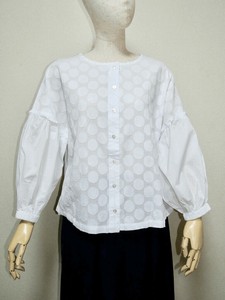 Button Shirt/Blouse Puff Sleeve Polka Dot