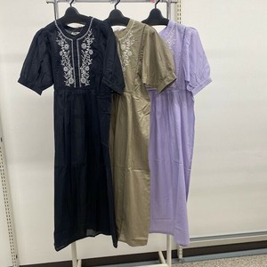 インド綿100％　5分袖刺繍ワンピース　半袖　ワンピース　布帛　刺繍　花