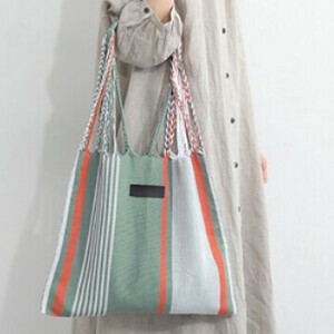 メキシコ製手織りのハンモックバッグ（L）STRIPE / OLIVE