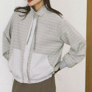 Blouson Jacket Sheer Check Stand-up Collar Blouson