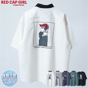 RED CAP GIRL Button Shirt Polyester Short Sleeve Shirt Cool Touch
