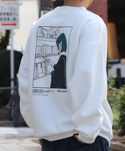 イラストバックプリント / ワンポイント刺繍 ビッグシルエット プルオーバースウェット