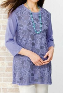 花柄ジャカードチュニックセーター　ミセスファッション