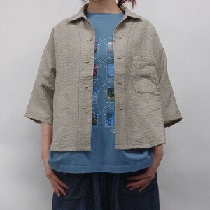 衬衫 羽织 麻 凉感 衬衫 7分袖 春夏