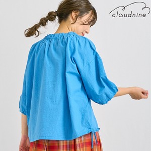 Button Shirt/Blouse Balloon Sleeve Ripple Cotton