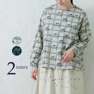 Button Shirt/Blouse Flower Cat Check