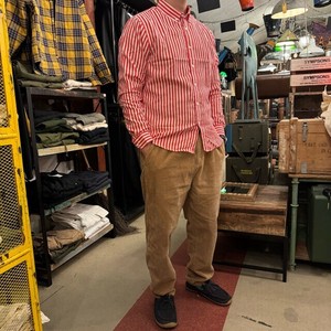 Button Shirt Red White Stripe Thin