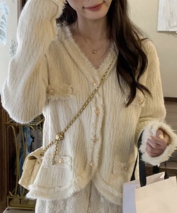 【Jasmine】ツイード風フリンジカーディガン レディース ニット 長袖 秋 冬