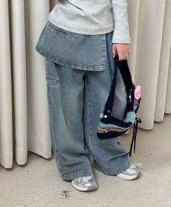 【aimoha-KIDS-】アシンメトリーストレートデニムパンツ キッズ 子供 女の子 おしゃれ