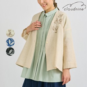 【2025 新作】左胸刺繍入り 麻混ショート丈ジャケット