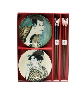 浮世絵器行　写楽・歌麿　小皿箸揃ペア（インバウンド　東洲斎写楽　喜多川歌麿）