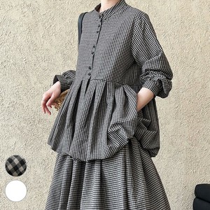 Button Shirt/Blouse Stand-up Collar Cotton Peplum [S/S NEW]