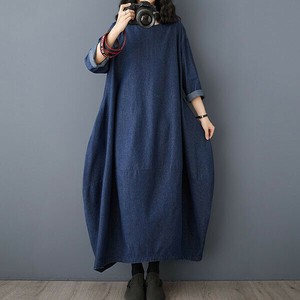 ふんわりシルエット・ゆったりデニムロングワンピース【新作】