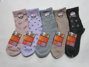 婦人綿混ゆったりくちごむ柄ソックス2足組
