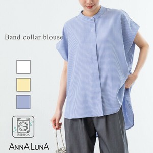 Button Shirt/Blouse Band Collar Short-Sleeved Blouse