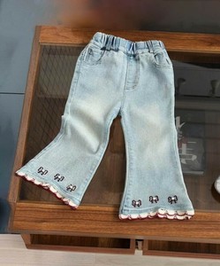【aimoha-KIDS-】リボン刺繍フレアデニムパンツ キッズ 女の子 ボトムス 子供 ズボン ジーンズ