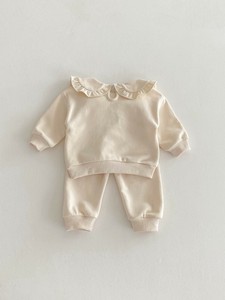 韓国スタイル 2色5サイズ シャツ パンツ 2点セット 襟 刺繍 長袖