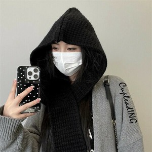 ＜人気商品＞INSスタイル  ニット帽 フード付きマント ニットマント あったか 帽子マフラー一体 厚め