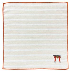 日本製 和布華 刺繍ガーゼパイル ハンカチ 鳥居 TIS-005