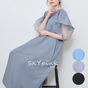 【再入荷】《人気アイテム》袖口オーガンジーフレアワンピース　オケージョン　skypink東京