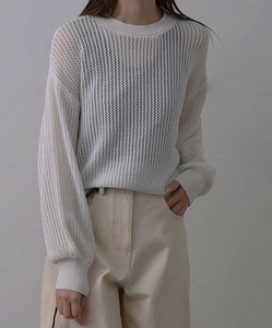 ロングシーズン着用可能　透かし編みクルーネックニットプルオーバー【2025春夏新作】
