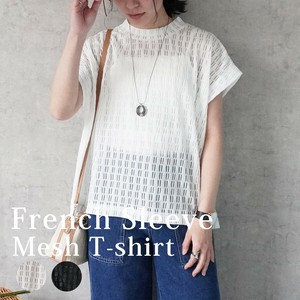 フレンチスリーブメッシュプルオーバー Tシャツ カットソー ニットソー 半袖 2025夏新作【即納】