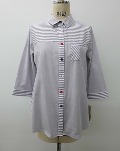 Button Shirt/Blouse Stripe Summer Spring Switching