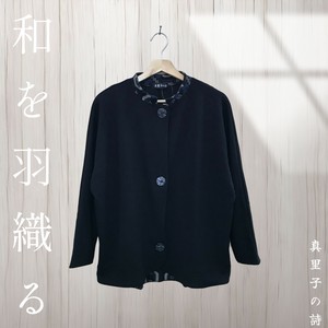 <2025春物新作>フクレ生地和調柄切替カーデ　2025春物人気　真里子の詩