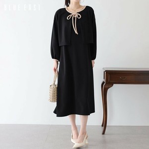 202新作【	配色カーディガン＆ワンピースセットアップ】長袖　　ロング丈 　ワンピース　配色