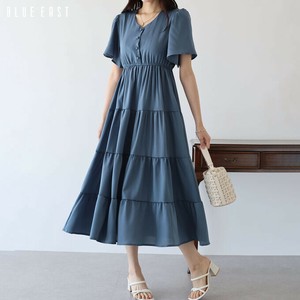 Casual Dress Half Sleeve Tiered Dress Flare Sleeve Long Dress Short Sleeve