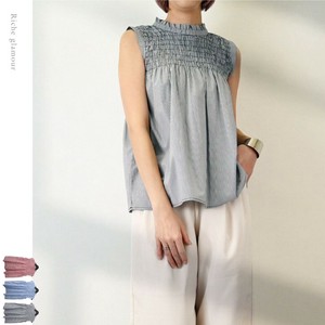 Button Shirt/Blouse Stripe Sleeveless Shirring [2025 NEW]