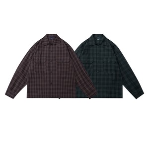チェック柄 長袖シャツ ブラウン グリーン　S-XXL　PL1218
